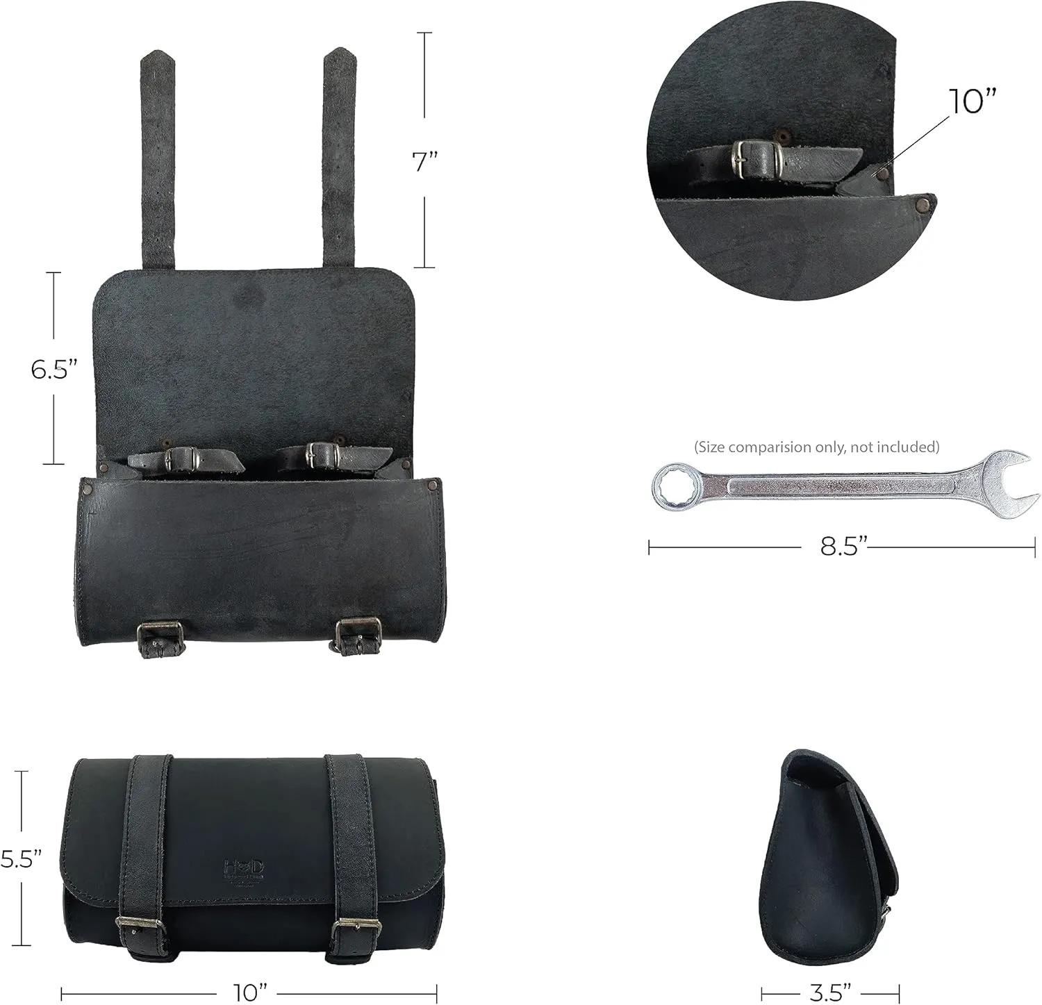 Hide & Drink, Motorcycle Handlebar Bag with 2 Adjustable Straps, Tool Organizer, Motorbike Pouch, Saddle Bag for Bike Commuters, Barrel, Full Grain Leather, Handmade