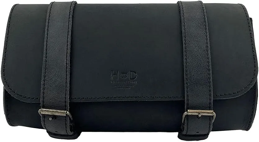 Hide & Drink, Motorcycle Handlebar Bag with 2 Adjustable Straps, Tool Organizer, Motorbike Pouch, Saddle Bag for Bike Commuters, Barrel, Full Grain Leather, Handmade