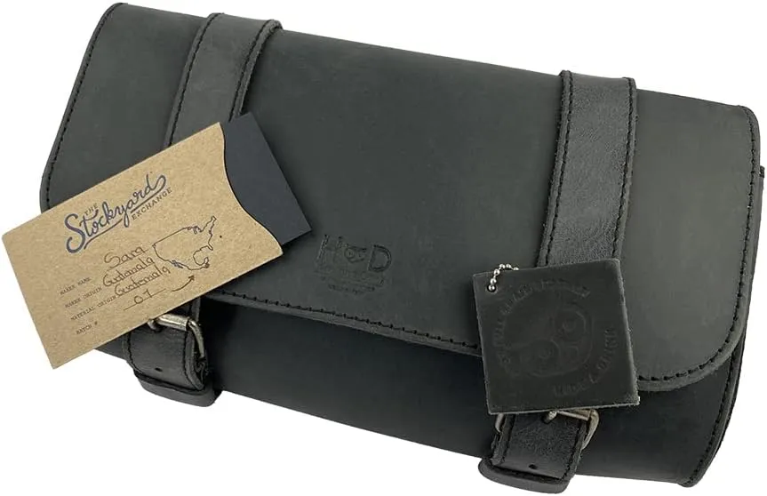 Hide & Drink, Motorcycle Handlebar Bag with 2 Adjustable Straps, Tool Organizer, Motorbike Pouch, Saddle Bag for Bike Commuters, Barrel, Full Grain Leather, Handmade