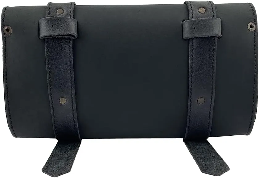 Hide & Drink, Motorcycle Handlebar Bag with 2 Adjustable Straps, Tool Organizer, Motorbike Pouch, Saddle Bag for Bike Commuters, Barrel, Full Grain Leather, Handmade