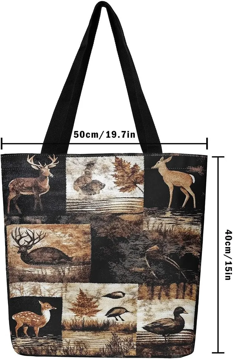 Highland Cow Canvas Tote Bag for Women,Cowboy Farm Animals Foldable Handbag