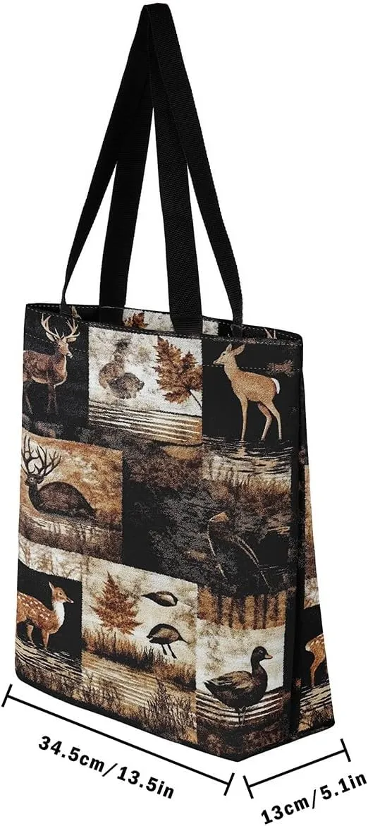 Highland Cow Canvas Tote Bag for Women,Cowboy Farm Animals Foldable Handbag