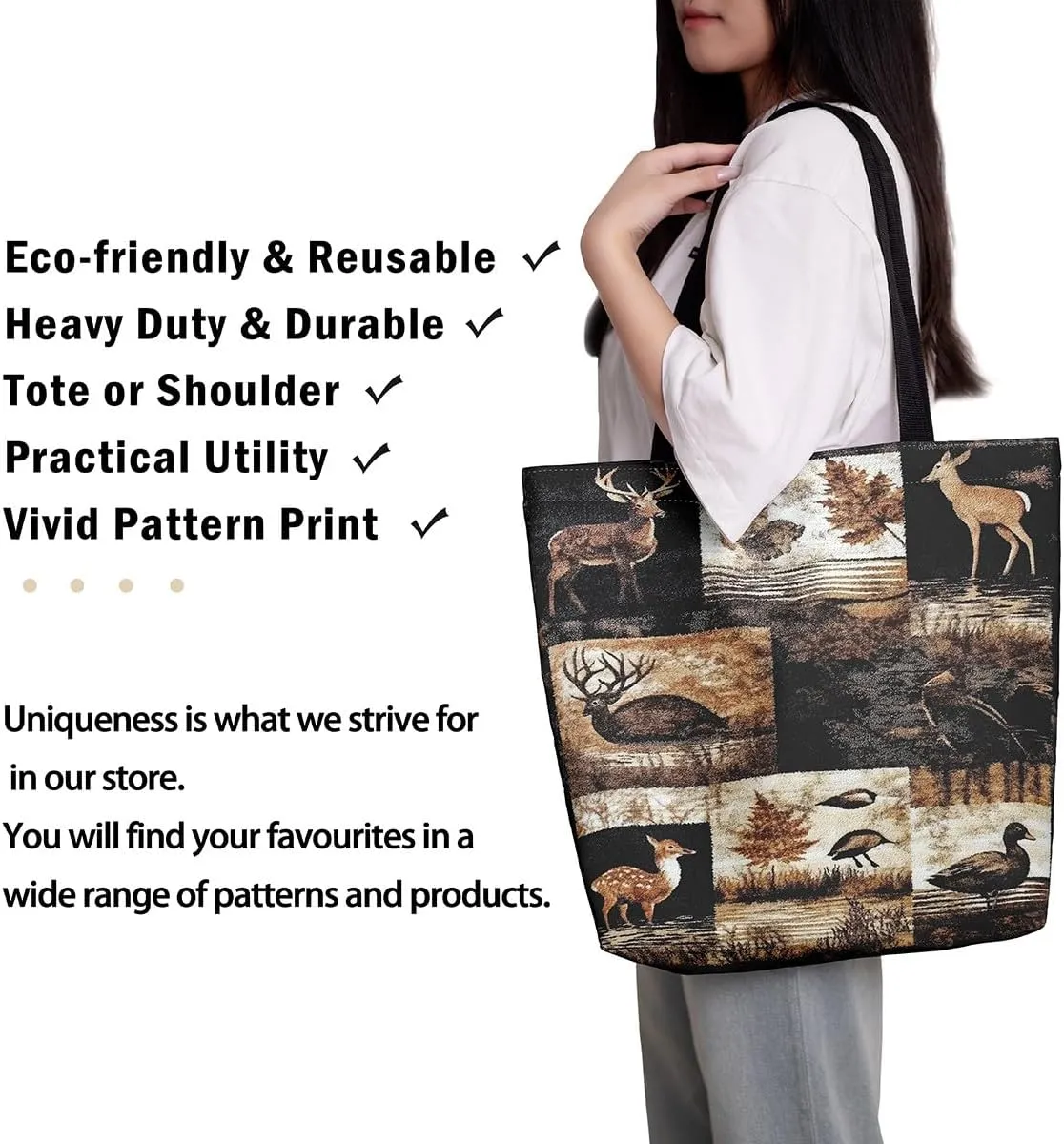 Highland Cow Canvas Tote Bag for Women,Cowboy Farm Animals Foldable Handbag