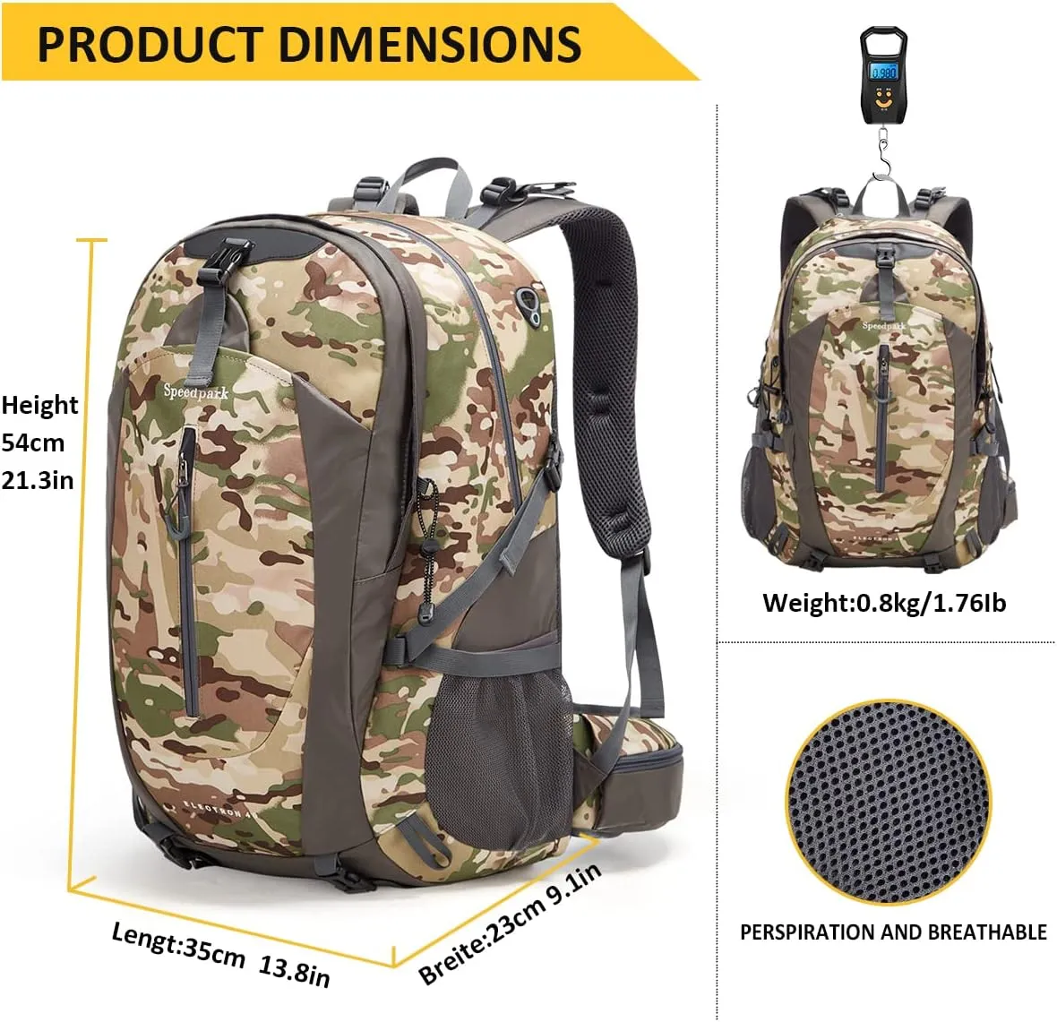 Hiking Backpack 40L Waterproof Hiking Daypack with Rain Cover, Outdoor Trekking Travel Backpacks for Men Women
