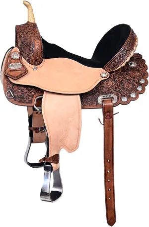 HILASON Flex Tree Western Horse Saddle American Leather Trail Barrel | American Saddle Horse | Leather Saddle | Western Saddle | Saddle for Horses | Horse Saddle Western
