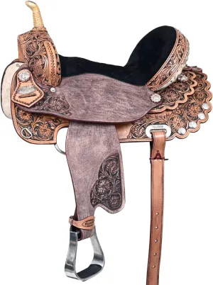 HILASON Flex Tree Western Horse Saddle American Leather Trail Barrel Racing | Leather Saddle | Western Saddle | Saddle for Horses | Horse Saddle Western