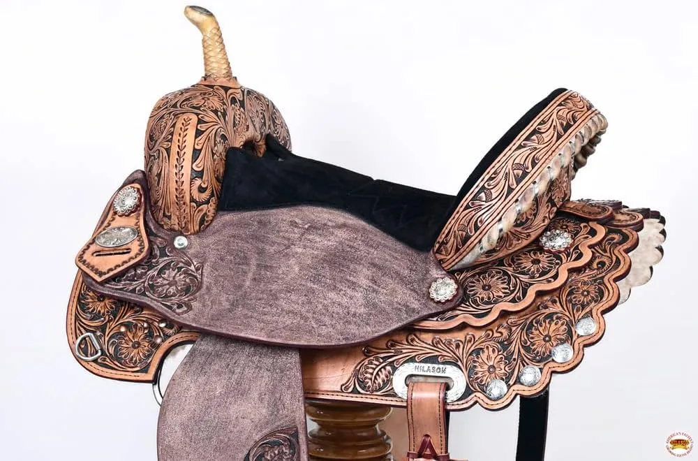 HILASON Flex Tree Western Horse Saddle American Leather Trail Barrel Racing | Leather Saddle | Western Saddle | Saddle for Horses | Horse Saddle Western