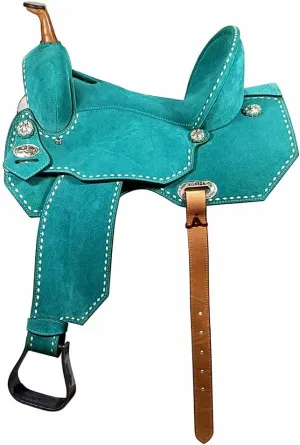 HILASON Western Horse Barrel Flex Tree Trail American Leather Saddle Turquoise