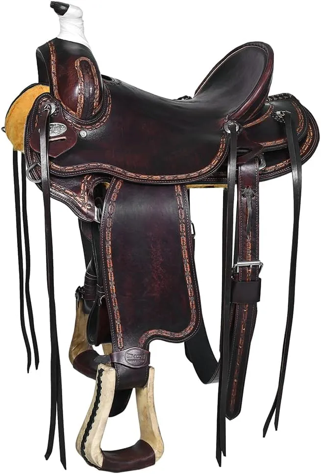 HILASON Western Horse Saddle American Leather Ranch Roping Trail Dark Brown | Hand Tooled | Horse Saddle | Western Saddle | Wade & Roping Saddle | Horse Leather Saddle | Saddle for Horses