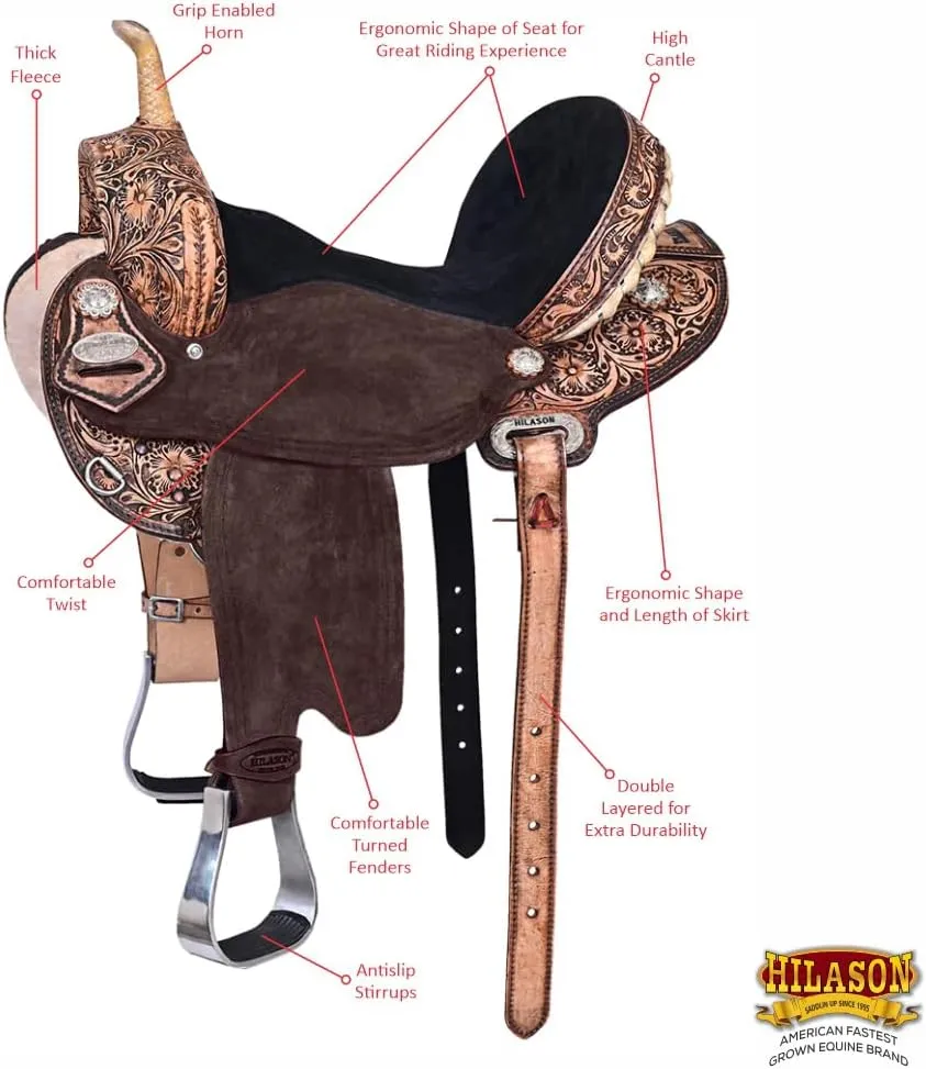 HILASON Western Horse Saddle American Leather Treeless Trail Barrel | Horse Saddle | Western Saddle | Leather Saddle | Treeless Saddle | Barrel Saddle | Saddle for Horses
