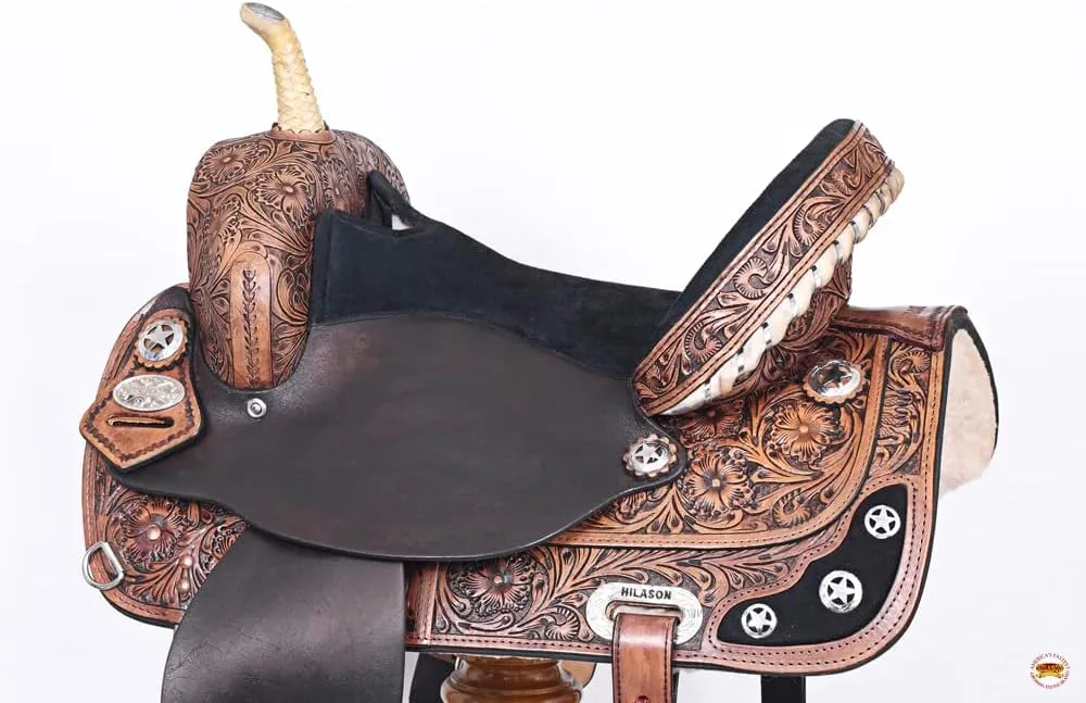 HILASON Western Horse Saddle American Leather Treeless Trail Barrel | Horse Saddle | Western Saddle | Leather Saddle | Treeless Saddle | Barrel Saddle | Saddle for Horses