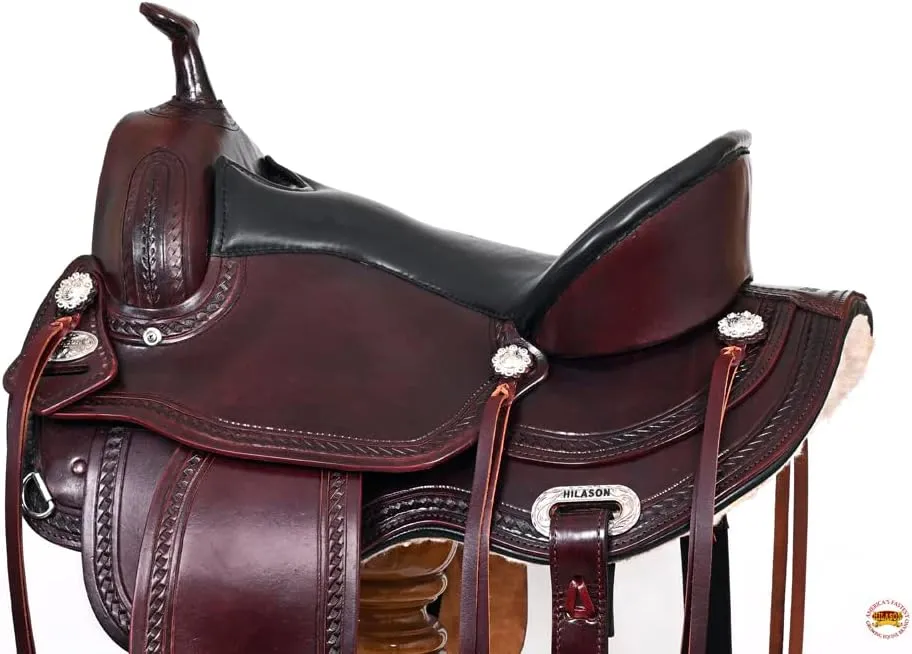 HILASON Western Horse Saddle American Leather Treeless Trail Pleasure | Horse Saddle | Western Saddle | Leather Saddle | Treeless Saddle | Barrel Saddle | Saddle for Horses