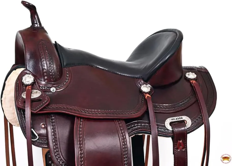 HILASON Western Horse Saddle American Leather Treeless Trail Pleasure | Horse Saddle | Western Saddle | Leather Saddle | Treeless Saddle | Barrel Saddle | Saddle for Horses