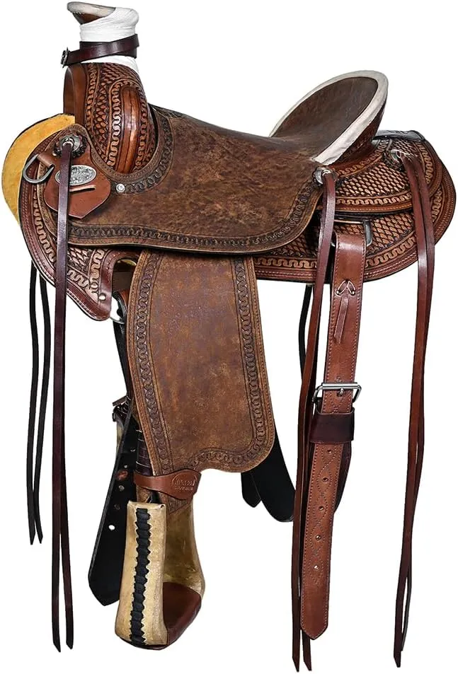 HILASON Western Horse Saddle American Leather Wade Ranch Roping Brown | Hand Tooled | Horse Saddle | Western Saddle | Wade & Roping Saddle | Horse Leather Saddle | Saddle for Horses