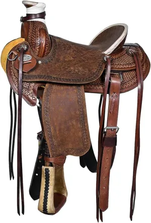 HILASON Western Horse Saddle American Leather Wade Ranch Roping Brown | Hand Tooled | Horse Saddle | Western Saddle | Wade & Roping Saddle | Horse Leather Saddle | Saddle for Horses