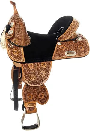 HILASON Western Horse Saddle Treeless Trail Barrel Leather Sun Flower | Horse Saddle | Western Saddle | Treeless Saddle | Saddle for Horses | Horse Leather Saddle