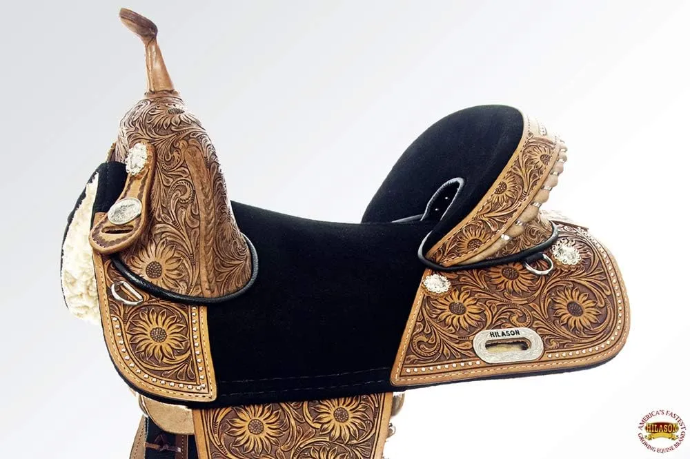 HILASON Western Horse Saddle Treeless Trail Barrel Leather Sun Flower | Horse Saddle | Western Saddle | Treeless Saddle | Saddle for Horses | Horse Leather Saddle