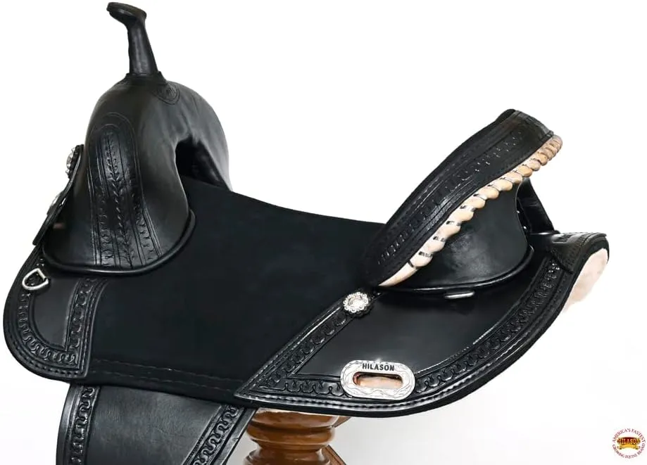HILASON Western Horse Saddle Treeless Trail Racing Genuine American Leather | Horse Saddle | Western Saddle | Treeless Saddle | Saddle for Horses | Horse Leather Saddle