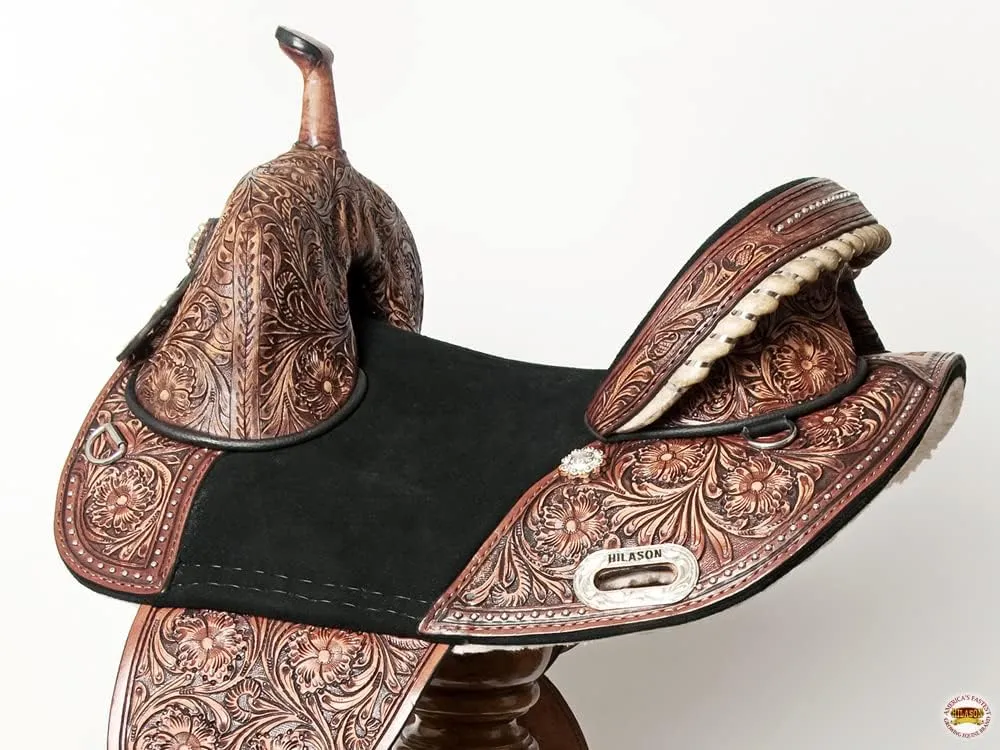 HILASON Western Horse Treeless Trail Barrel American Leather Saddle | Horse Saddle | Western Saddle | Treeless Saddle | Saddle for Horses | Horse Leather Saddle