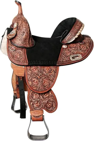 HILASON Western Horse Treeless Trail Barrel American Leather Saddle | Horse Saddle | Western Saddle | Treeless Saddle | Saddle for Horses | Horse Leather Saddle