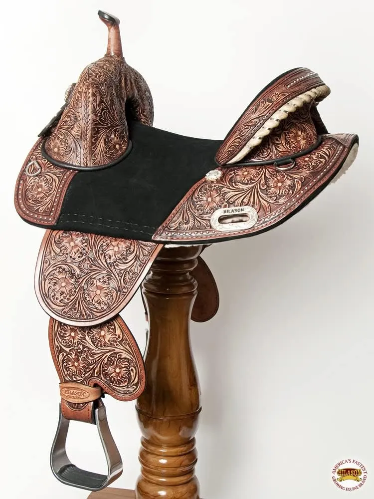 HILASON Western Horse Treeless Trail Barrel American Leather Saddle | Horse Saddle | Western Saddle | Treeless Saddle | Saddle for Horses | Horse Leather Saddle