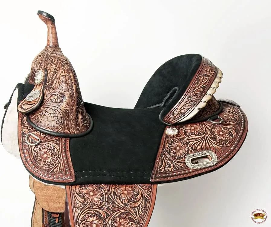 HILASON Western Horse Treeless Trail Barrel American Leather Saddle | Horse Saddle | Western Saddle | Treeless Saddle | Saddle for Horses | Horse Leather Saddle