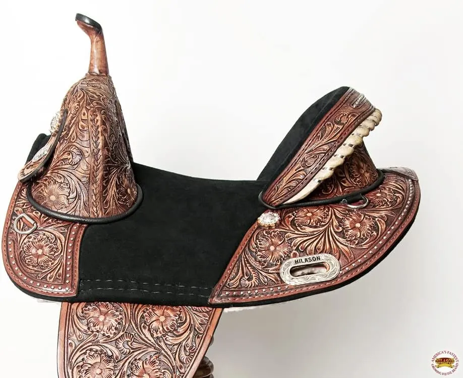 HILASON Western Horse Treeless Trail Barrel American Leather Saddle | Horse Saddle | Western Saddle | Treeless Saddle | Saddle for Horses | Horse Leather Saddle