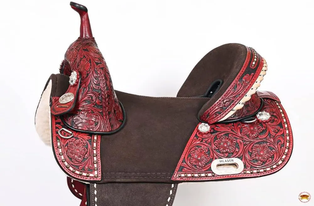 HILASON Western Horse Treeless Trail Barrel American Leather Saddle | Horse Saddle | Western Saddle | Treeless Saddle | Saddle for Horses | Horse Leather Saddle