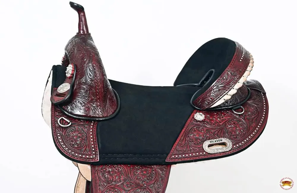 HILASON Western Horse Treeless Trail Barrel Saddle American Leather | Horse Saddle | Western Saddle | Treeless Saddle | Saddle for Horses | Horse Leather Saddle