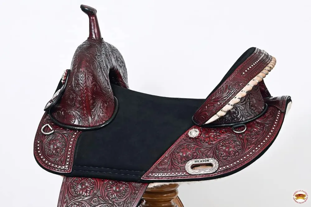 HILASON Western Horse Treeless Trail Barrel Saddle American Leather | Horse Saddle | Western Saddle | Treeless Saddle | Saddle for Horses | Horse Leather Saddle