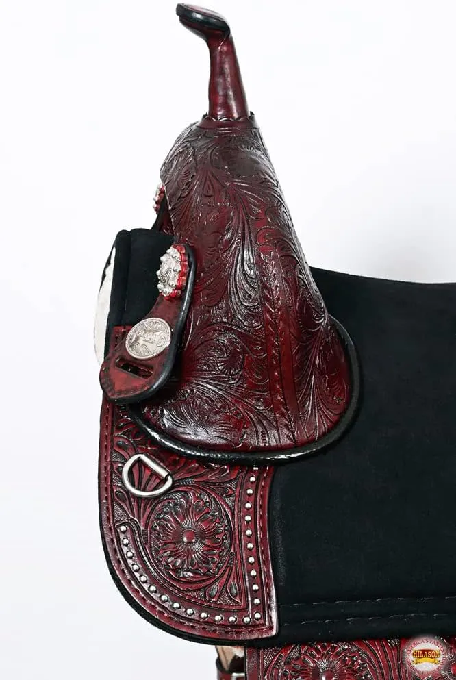 HILASON Western Horse Treeless Trail Barrel Saddle American Leather | Horse Saddle | Western Saddle | Treeless Saddle | Saddle for Horses | Horse Leather Saddle