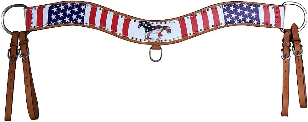HILASON Western Horse Tripping Breast Collar Us Flag American Leather