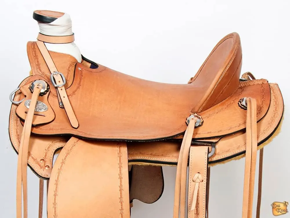 HILASON Western Horse Wade Saddle American Leather Ranch Roping Tan Kote | Hand Tooled | Horse Saddle | Western Saddle | Wade & Roping Saddle | Horse Leather Saddle | Saddle for Horses