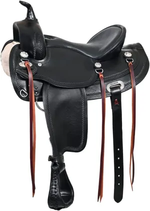 HILASON Western Horse Wide Gullet Trail Black American Leather Saddle | Horse Saddle | Western Saddle | Draft Horse Saddle | Saddle for Horses | Horse Leather Saddle