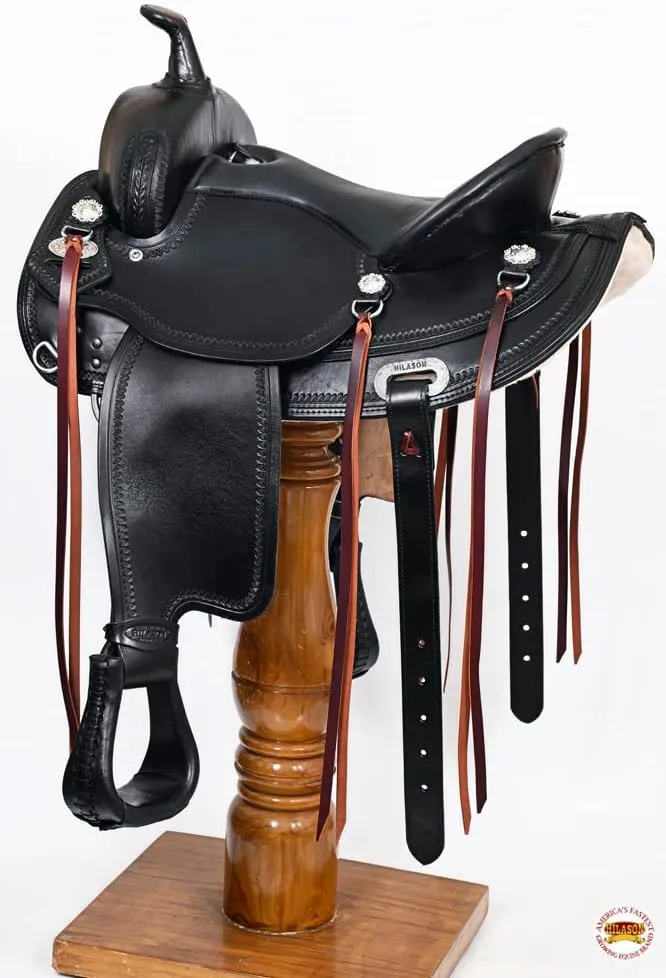 HILASON Western Horse Wide Gullet Trail Black American Leather Saddle | Horse Saddle | Western Saddle | Draft Horse Saddle | Saddle for Horses | Horse Leather Saddle
