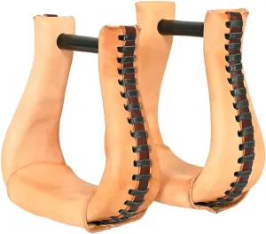 HILASON Western Saddle Bell Oil Leather Horse Saddle Stirrups Neck 3-Inch | Western Saddle Stirrups | Leather Horse Stirrups | Trail Riding Stirrups | Laced Leather Stirrups