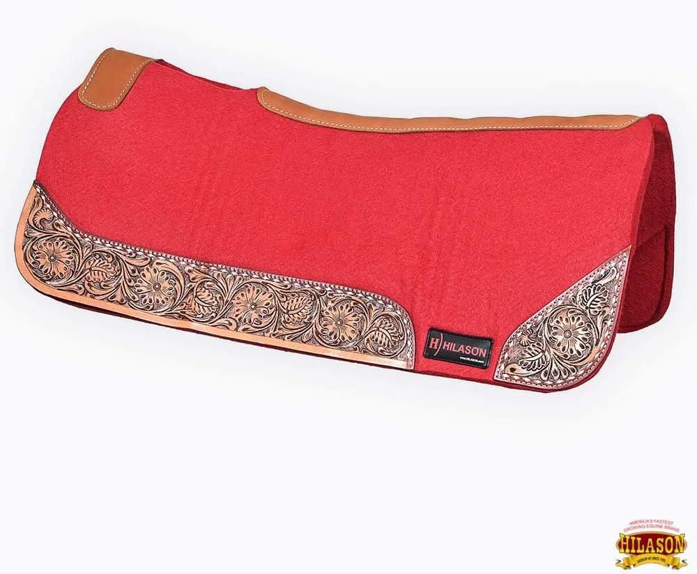 HILASON Western Wool Felt Horse Saddle Pad W/Distressed Wear Leather Hand Tooled | Felt Saddle Pad | Felt Saddle Pad for Horses | Western Felt Saddle Pad | Felt Horse Saddle Pad | Wool Felt Horse Pad