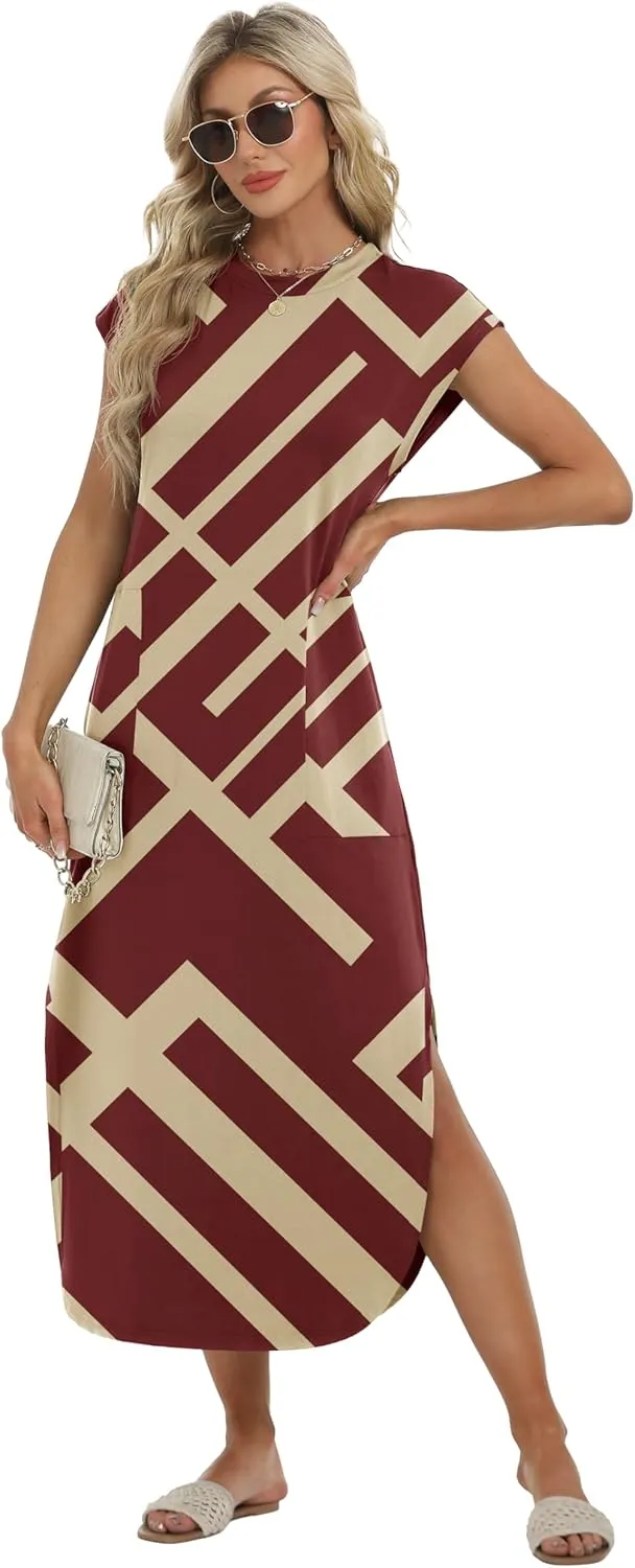 HiMONE Beach Vacation Dresses for Women 2025 Sundress Cap Sleeves Casual Maxi Beach Dress with Pockets XS-2XL