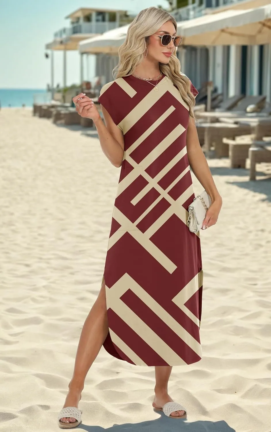 HiMONE Beach Vacation Dresses for Women 2025 Sundress Cap Sleeves Casual Maxi Beach Dress with Pockets XS-2XL