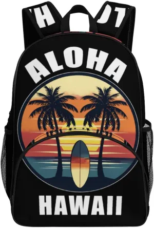 Hloha Hawaii Island Backpack Print Laptop Bag Shoulder Bags Travel Casual Daypacks For Women Men