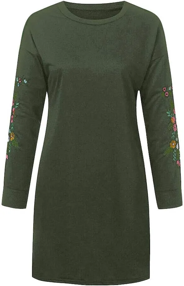 Holiday Party Dresses for Women 2024 Winter Fall Long Sleeve Crewneck Sweatshirt Dress Casual Aztec Ethnic Mini Dress