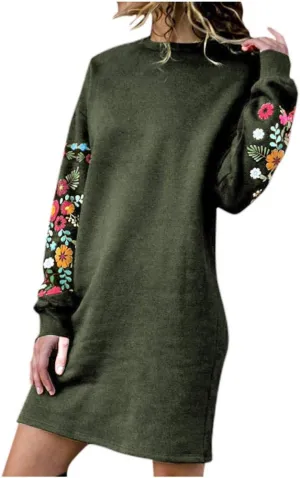 Holiday Party Dresses for Women 2024 Winter Fall Long Sleeve Crewneck Sweatshirt Dress Casual Aztec Ethnic Mini Dress