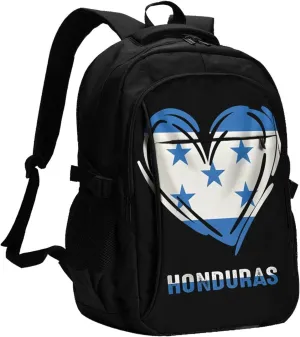 Honduras Flag Heart Travel Backpacks Casual Backpack Large Capacity Laptop Rucksack Luggage Daypacks with USB Charging Port Multi-Pockets Bags for Hiking
