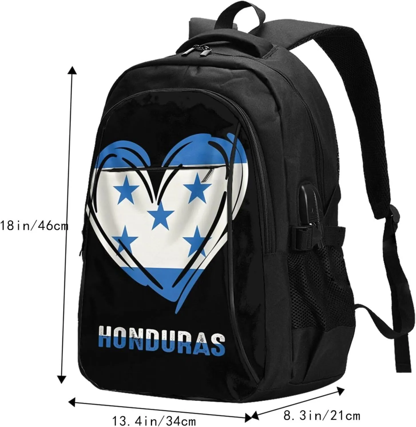 Honduras Flag Heart Travel Backpacks Casual Backpack Large Capacity Laptop Rucksack Luggage Daypacks with USB Charging Port Multi-Pockets Bags for Hiking