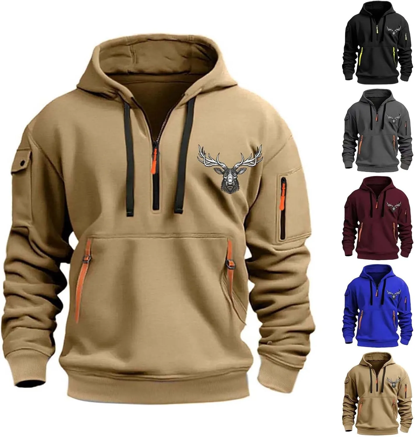 Hoodie for Men,Mens 1/4 Zip Pullover Vintage Graphic Western Hoodies Casual Long Sleeve Country Jackets with Pocket