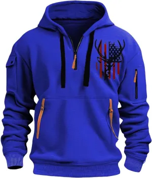 Hoodie for Men,Mens 1/4 Zip Pullover Vintage Graphic Western Hoodies Casual Long Sleeve Country Jackets with Pocket