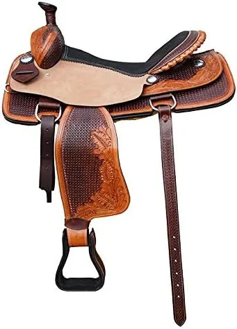 Horse Saddle Western Barrel Racing Racer Leather Handmade Premium Comfort Riding Trail Equestrian Tooled Carved Best Horse Riding Saddle for Horse Size: 10-18 inches Seat Available, BRD322