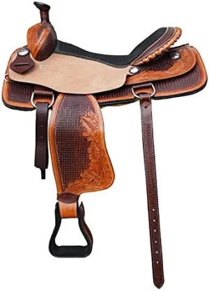 Horse Saddle Western Barrel Racing Racer Leather Handmade Premium Comfort Riding Trail Equestrian Tooled Carved Best Horse Riding Saddle for Horse Size: 10-18 inches Seat Available, BRD322