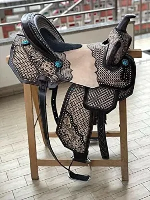 Horse Saddle Western Barrel Racing Racer Leather Handmade Premium Comfort Riding Trail Equestrian Tooled Carved Best Horse Riding Saddle for Horse Size: 10-18 inches Seat Available, BRD324