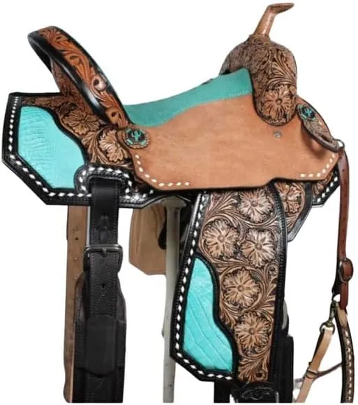 Horse Saddles Barrel Racing Western Wooden Tree Handmade Premium Leather Comfort Horses Trail Equestrian Tooled Carved Horse Saddle Riding Size: 10-18 inches Seat, KA08